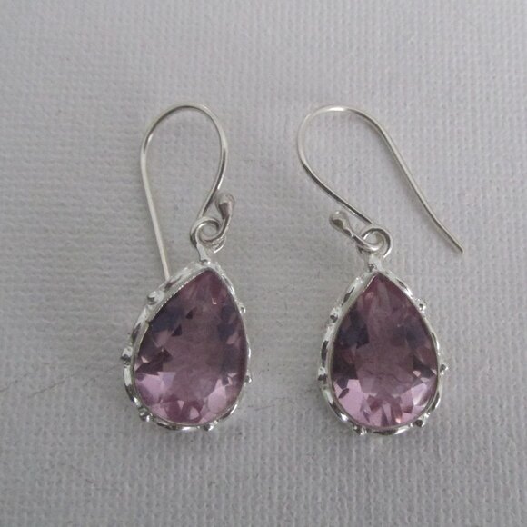 Lab Morganite Pink Stone Sterling Silver Dangle Earrings - Picture 1 of 7